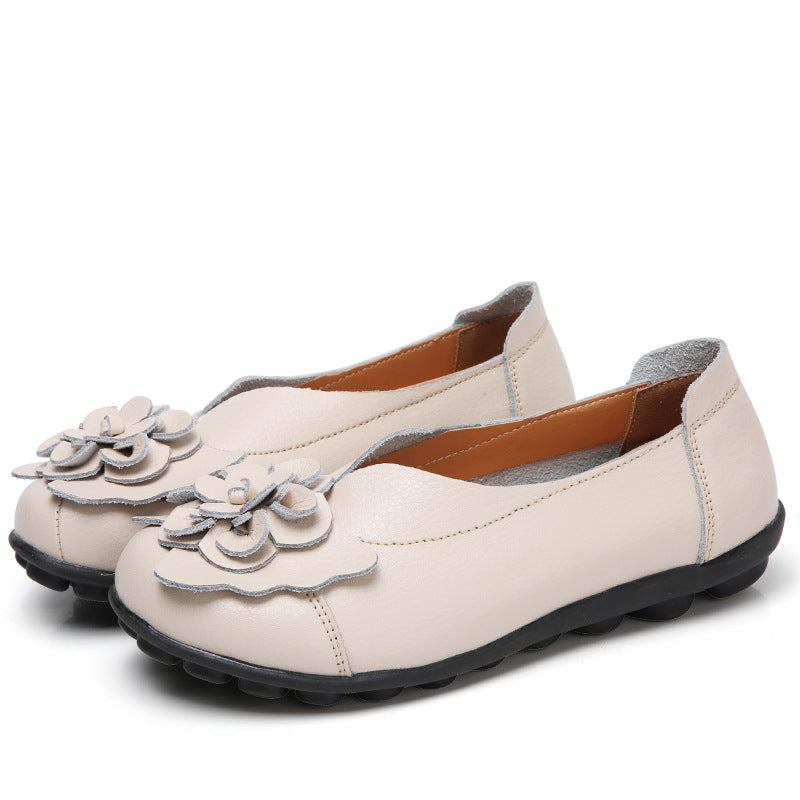 Tiosebon Women's Leather Floral Loafers-Beige