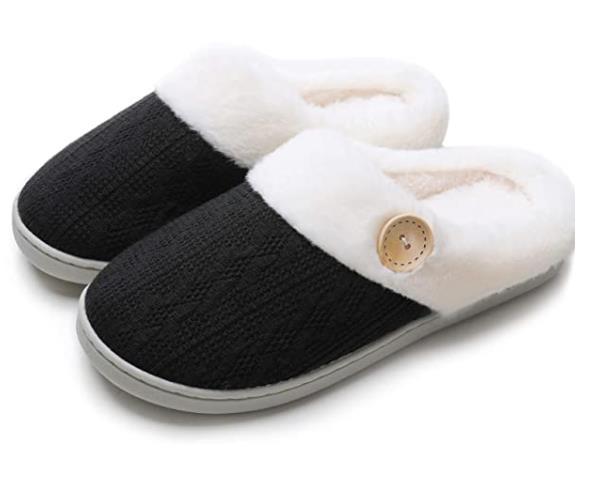 Tiosebon Unisex Memory Foam Soft Cotton Slippers-Black
