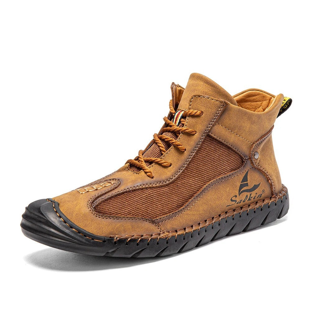 Tiosebon Men's Retro Lightweight Lace-Up Ankle Boots-Yellow