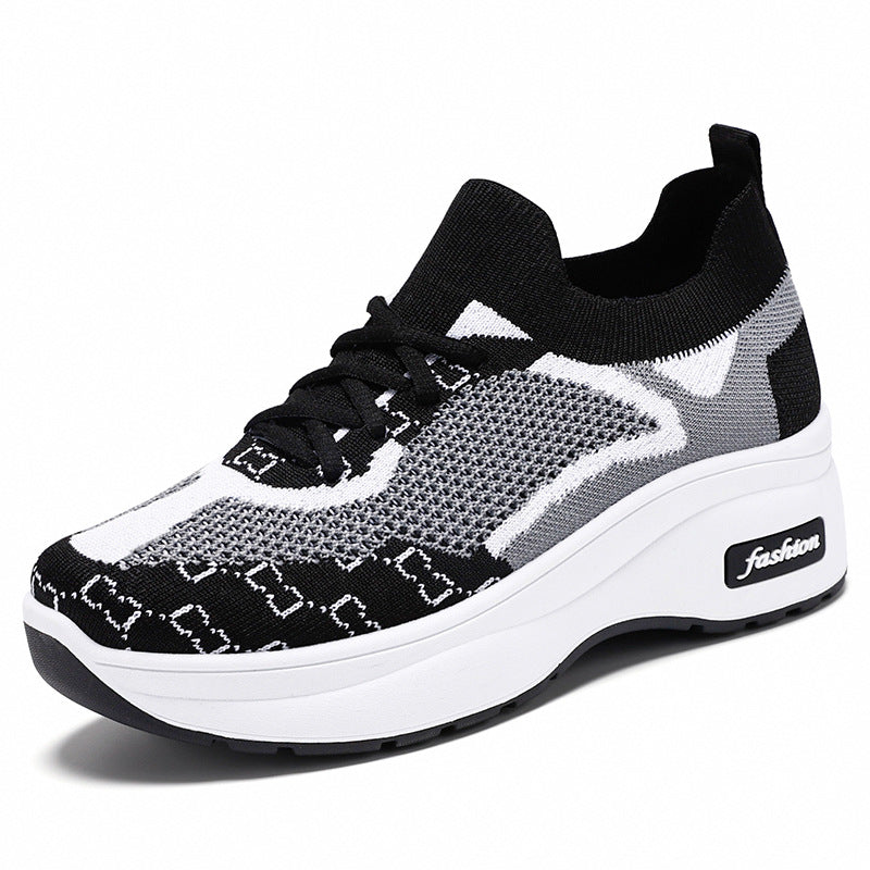 Tiosebon Women's Fashion  Thick Sole Sneakers-Black