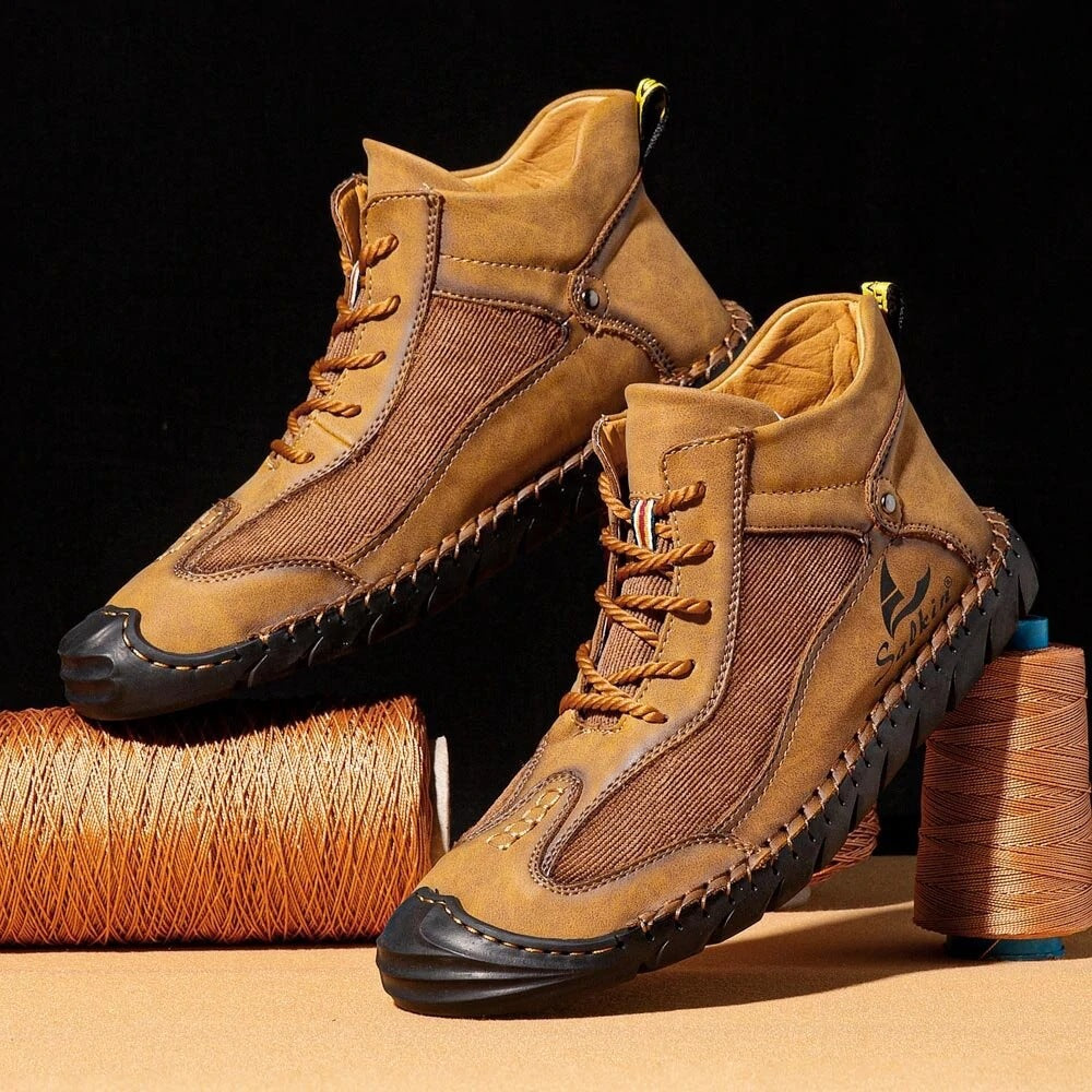Tiosebon Men's Retro Lightweight Lace-Up Ankle Boots-Yellow