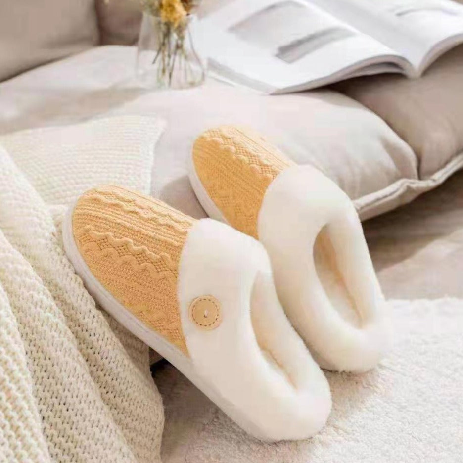 Tiosebon Unisex Memory Foam Soft Cotton Slippers-Yellow