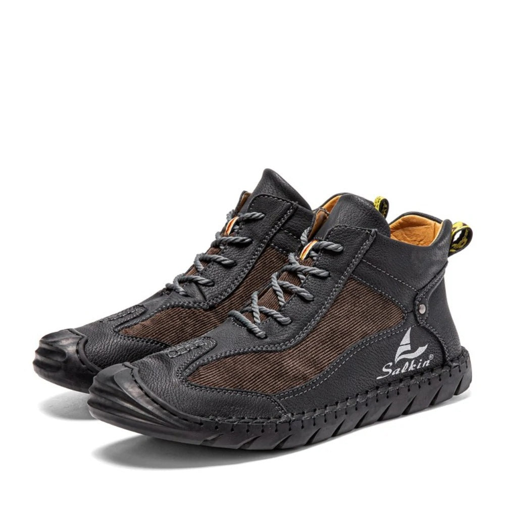 Tiosebon Men's Retro Lightweight Lace-Up Ankle Boots-Black