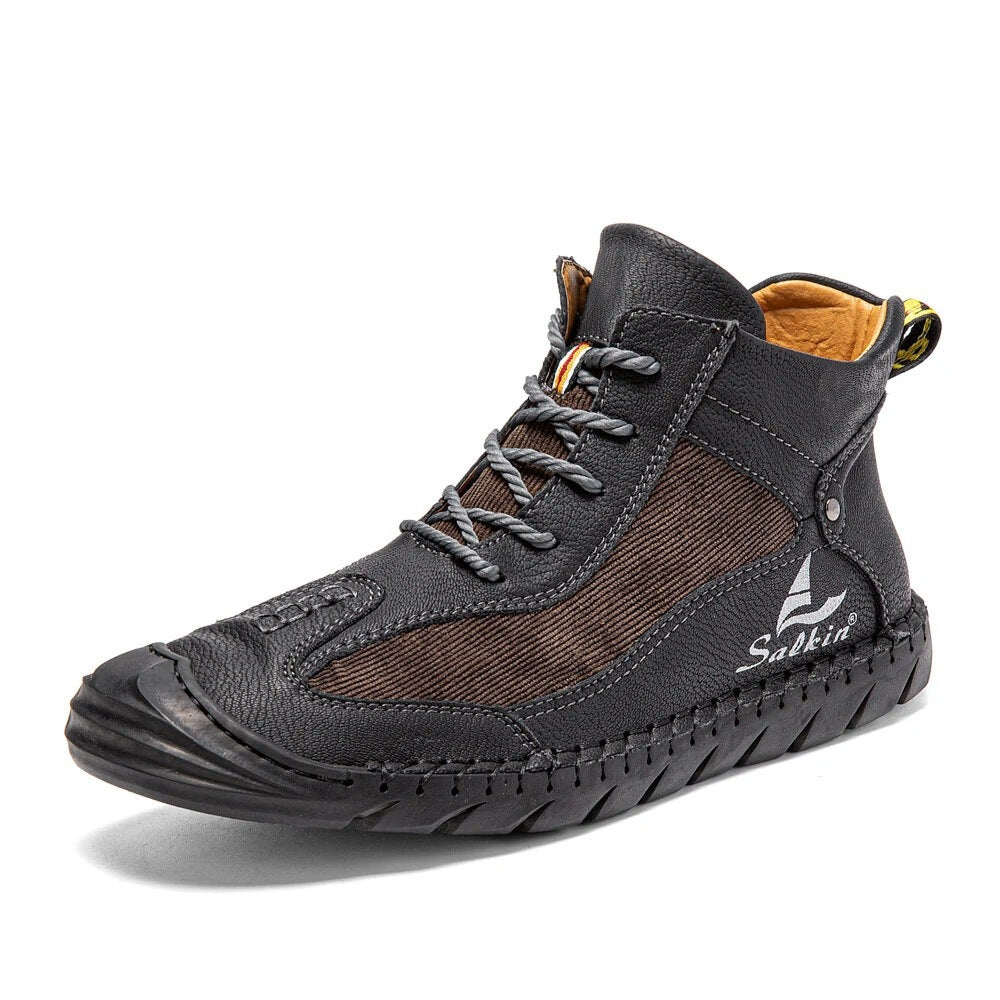 Tiosebon Men's Retro Lightweight Lace-Up Ankle Boots-Black