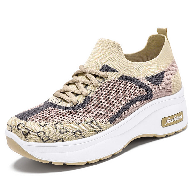 Tiosebon Women's Fashion  Thick Sole Sneakers-Beige