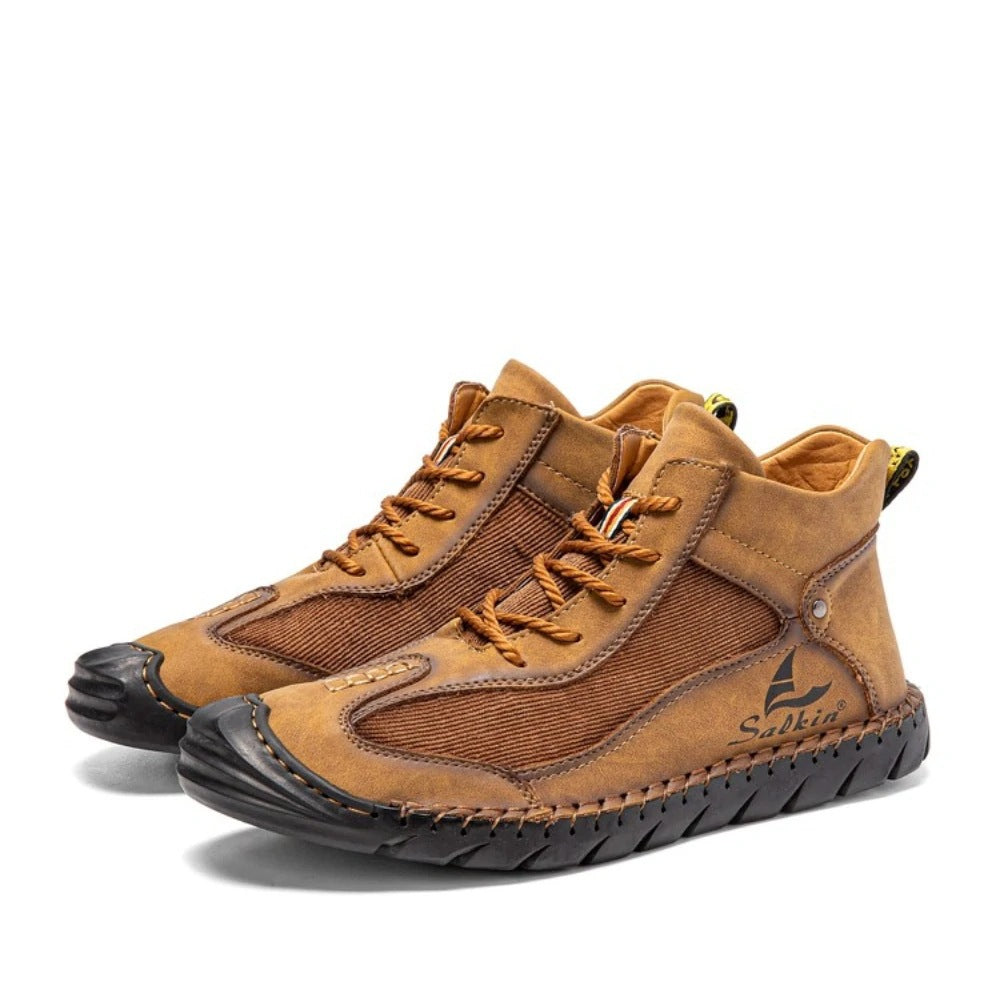 Tiosebon Men's Retro Lightweight Lace-Up Ankle Boots-Yellow