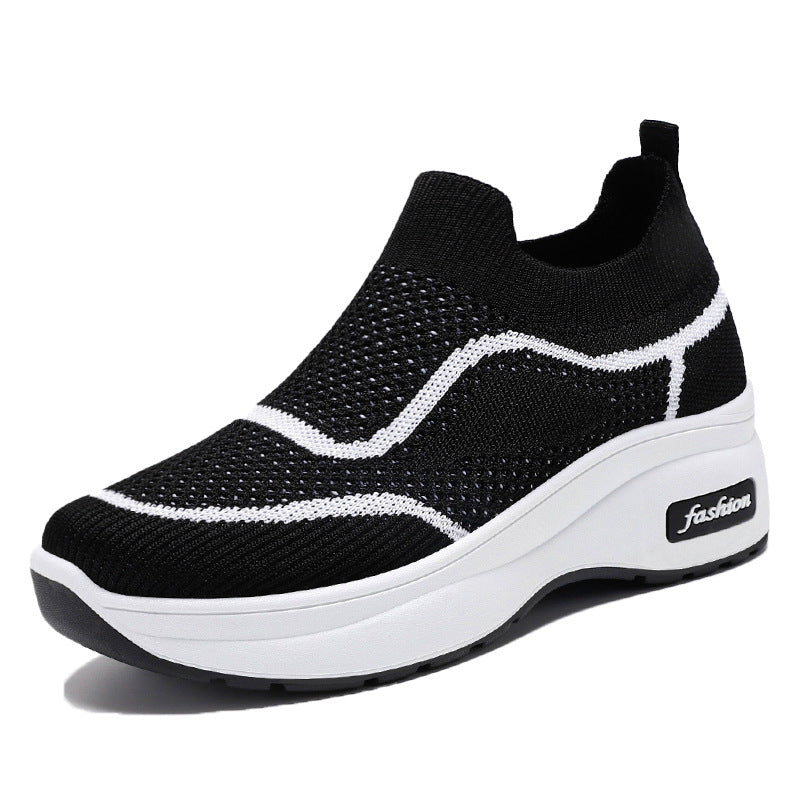 Tiosebon Women's Thick Bottomed  Breathable Sneakers-Black