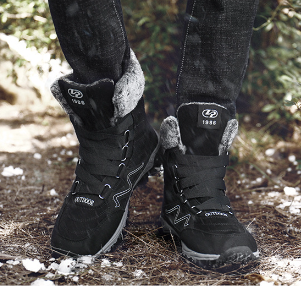 Tiosebon Unisex Outdoor Fur Ankle Boots-Black
