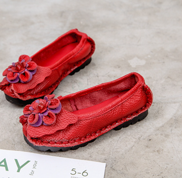 Tiosebon Flower Ethnic Leather Loafers