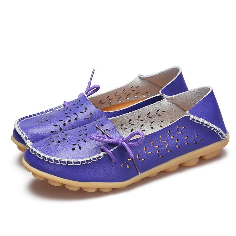 Women's Leather Loafers - Hollow