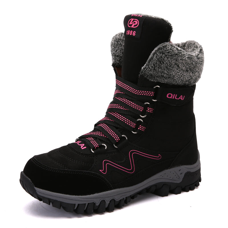 Tiosebon Unisex Outdoor Fur Ankle Boots-Black-Rose