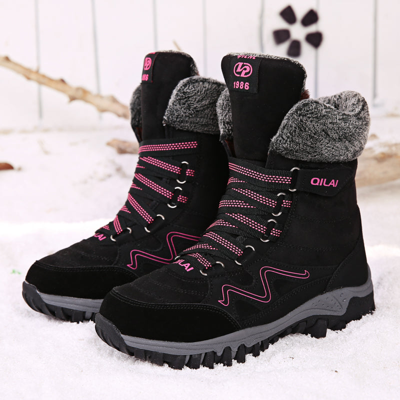 Tiosebon Unisex Outdoor Fur Ankle Boots-Black-Rose