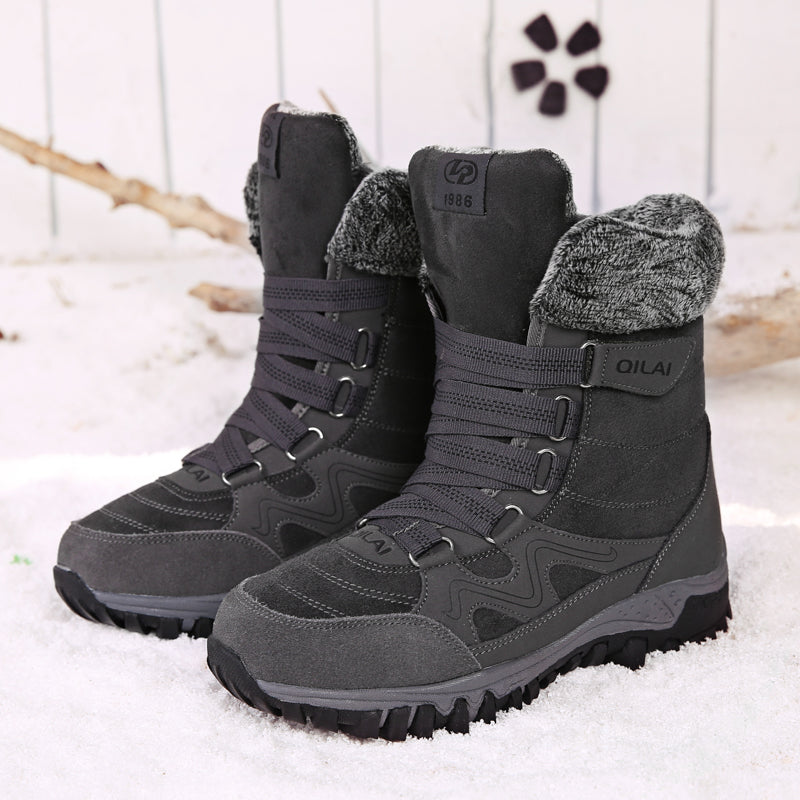 Tiosebon Unisex Outdoor Fur Ankle Boots-Gray