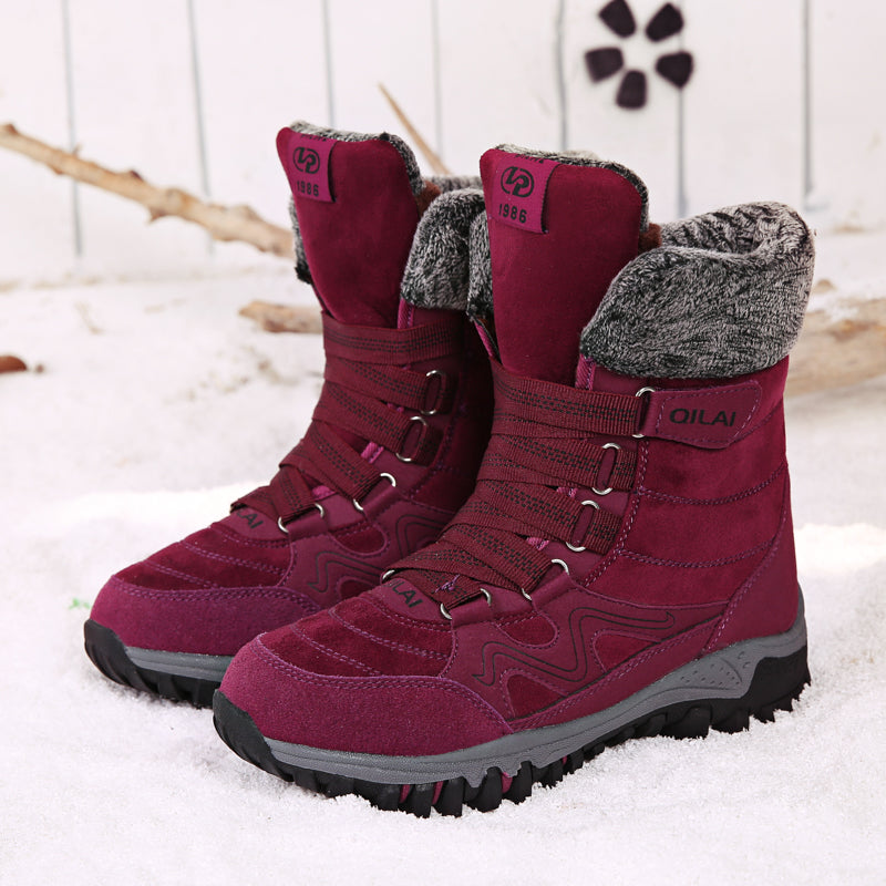 Tiosebon Unisex Outdoor Fur Ankle Boots-Red