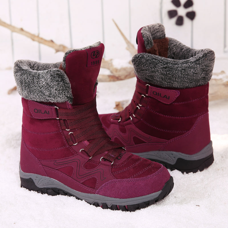 Tiosebon Unisex Outdoor Fur Ankle Boots-Red