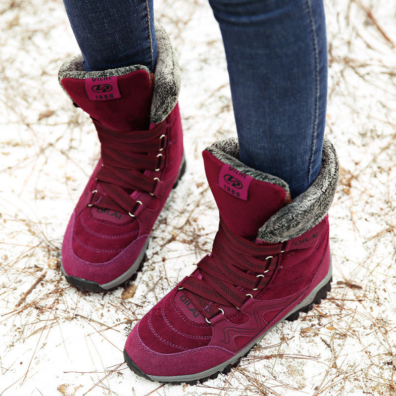 Tiosebon Unisex Outdoor Fur Ankle Boots-Red