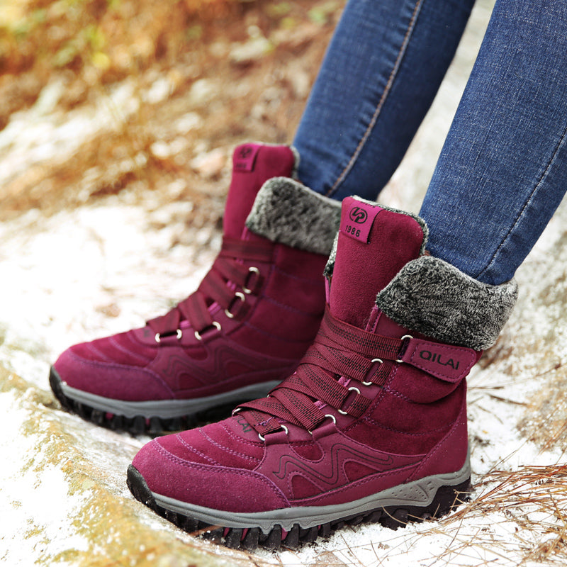 Tiosebon Unisex Outdoor Fur Ankle Boots-Red