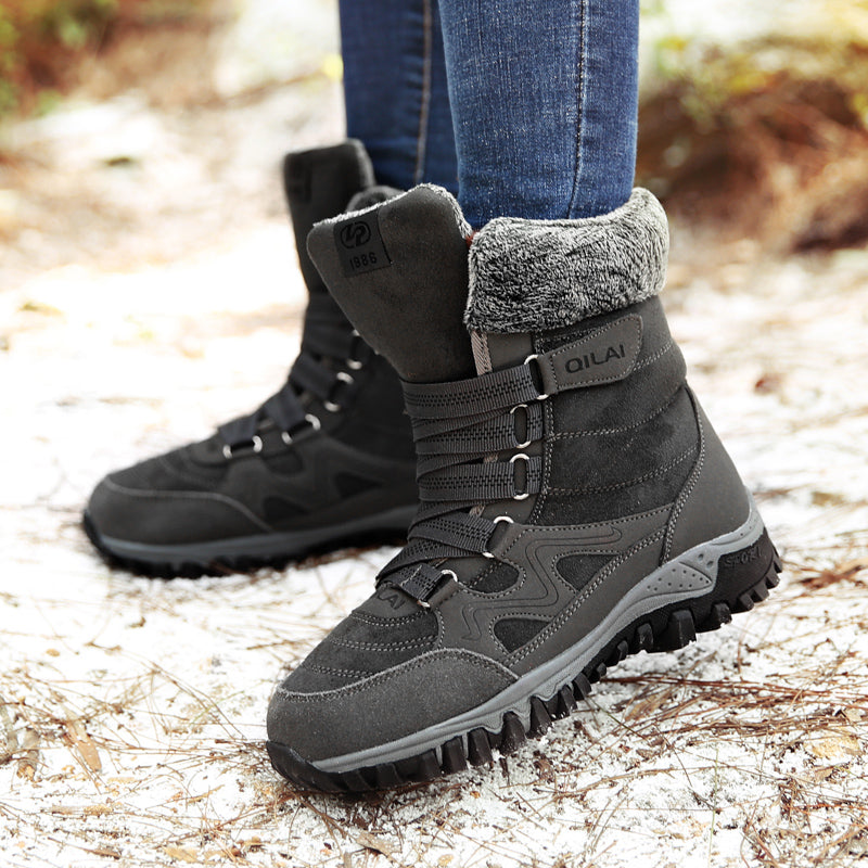 Tiosebon Unisex Outdoor Fur Ankle Boots-Gray