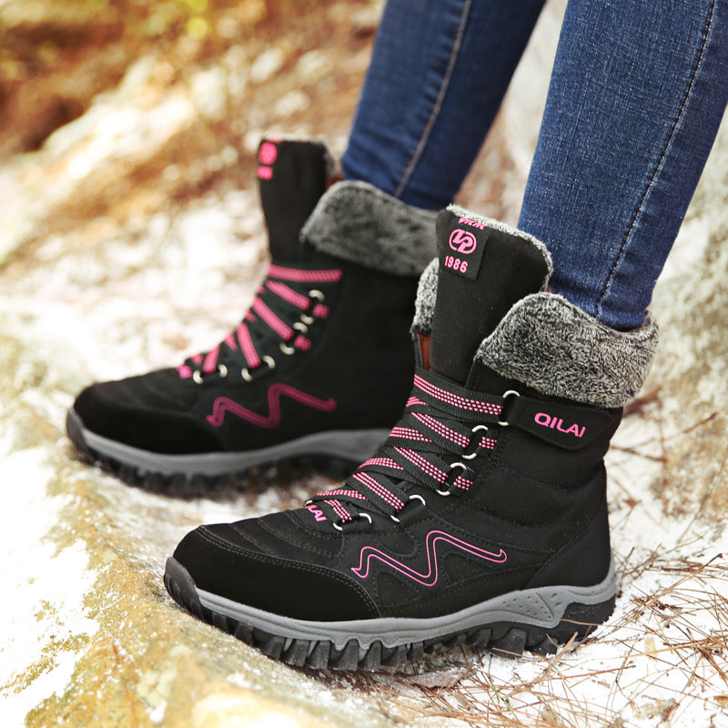 Tiosebon Unisex Outdoor Fur Ankle Boots-Black-Rose