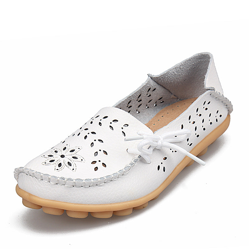 Women's Leather Loafers - Hollow