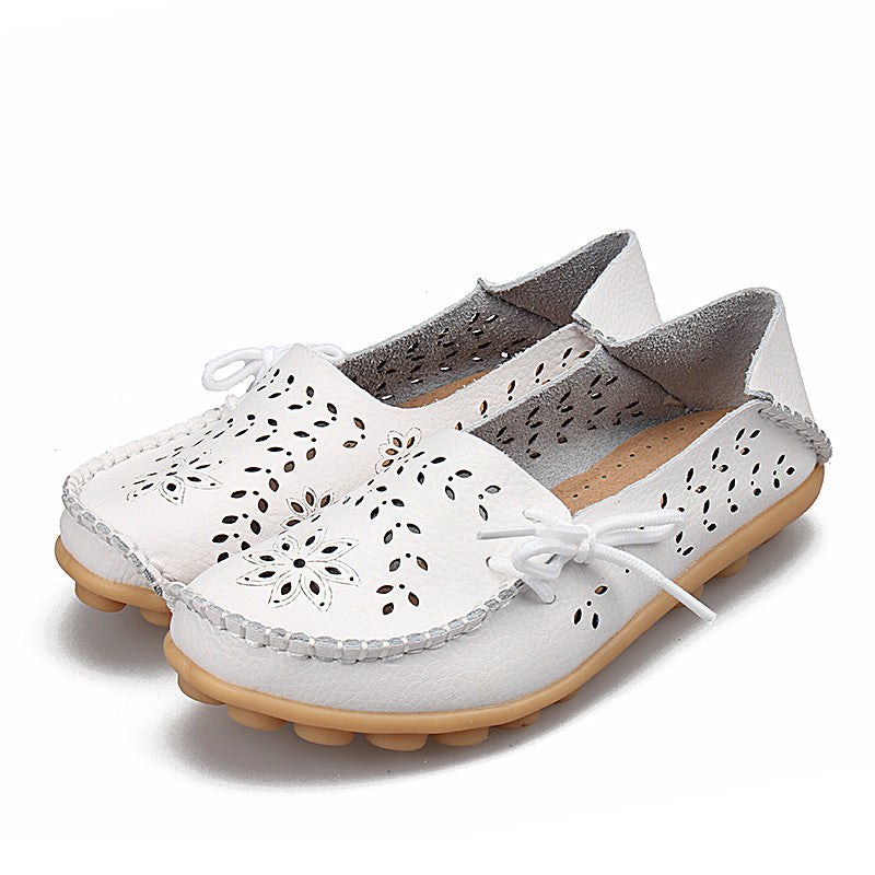 Women's Leather Loafers - Hollow