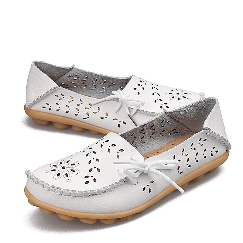 Women's Leather Loafers - Hollow