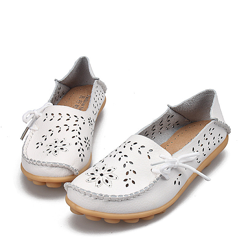 Women's Leather Loafers - Hollow