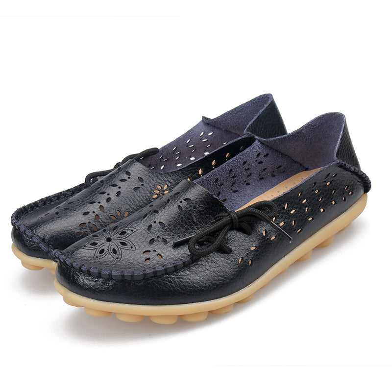 Women's Leather Loafers - Hollow