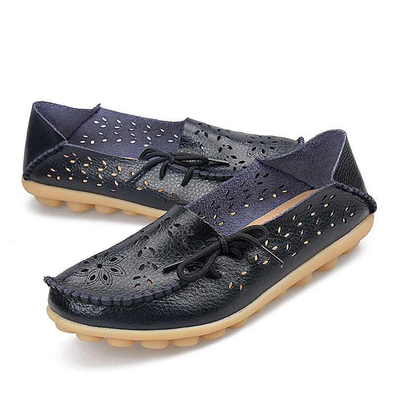 Women's Leather Loafers - Hollow