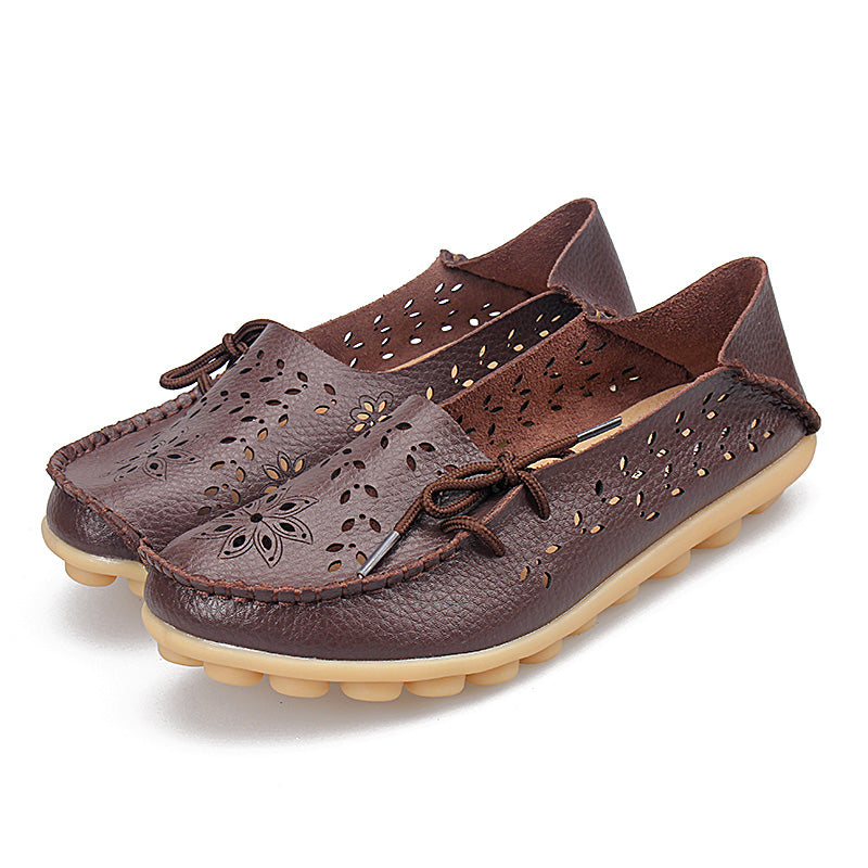 Women's Leather Loafers - Hollow