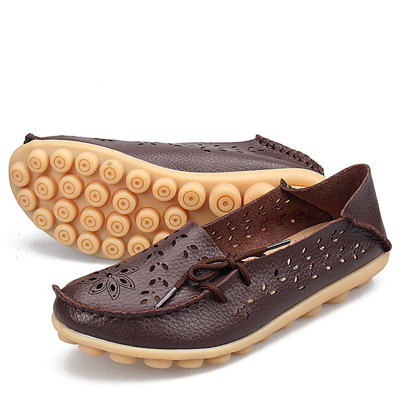 Women's Leather Loafers - Hollow
