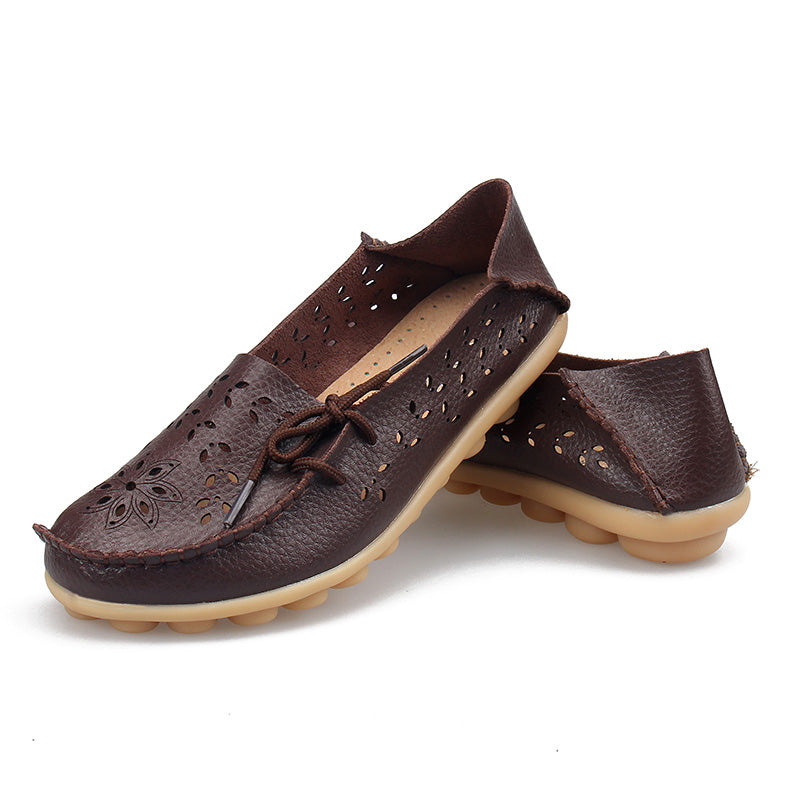 Women's Leather Loafers - Hollow